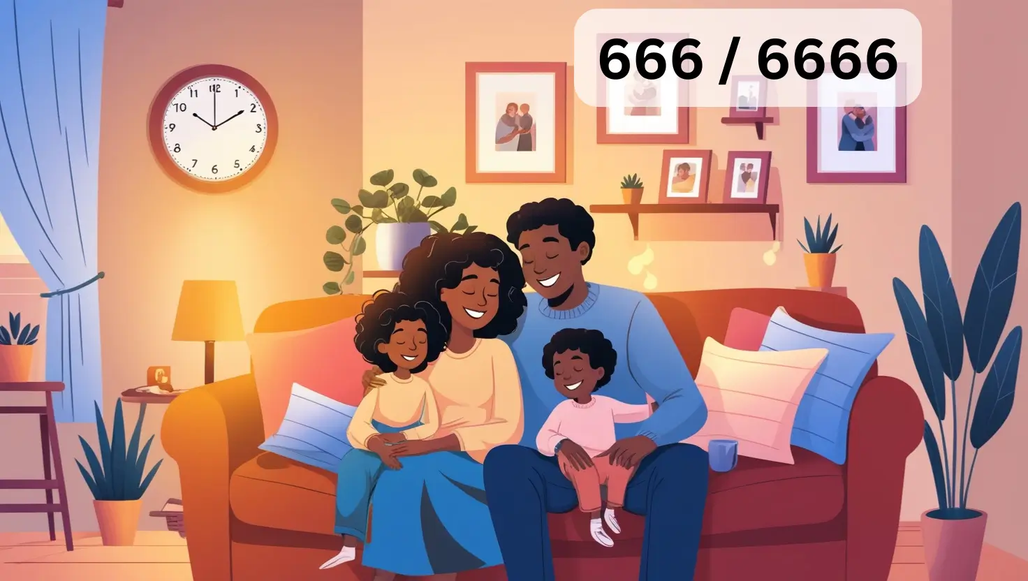 A peaceful moment of family bonding, symbolizing the message of angel number 666—reconnecting with loved ones and creating emotional balance.
