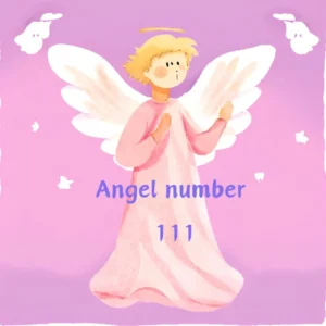 Illustration of an angel with wings accompanied by the text 'Angel number 111'.