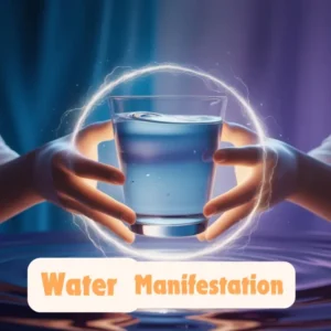 Person holding a glowing glass of water with ripples and sparkles, symbolizing the power of water manifestation.