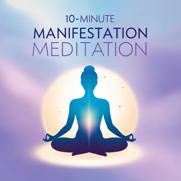 10-Minute Manifestation Meditation - Calm meditation scene with a person sitting in lotus position.