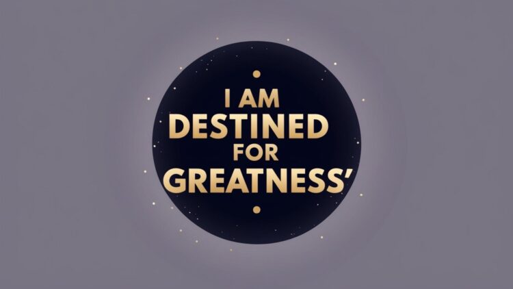 Affirmation wallpaper with 'I am destined for greatness' on a dark blue background. Designed as a Success and Achievement Manifestation Wallpapers for Desktop.