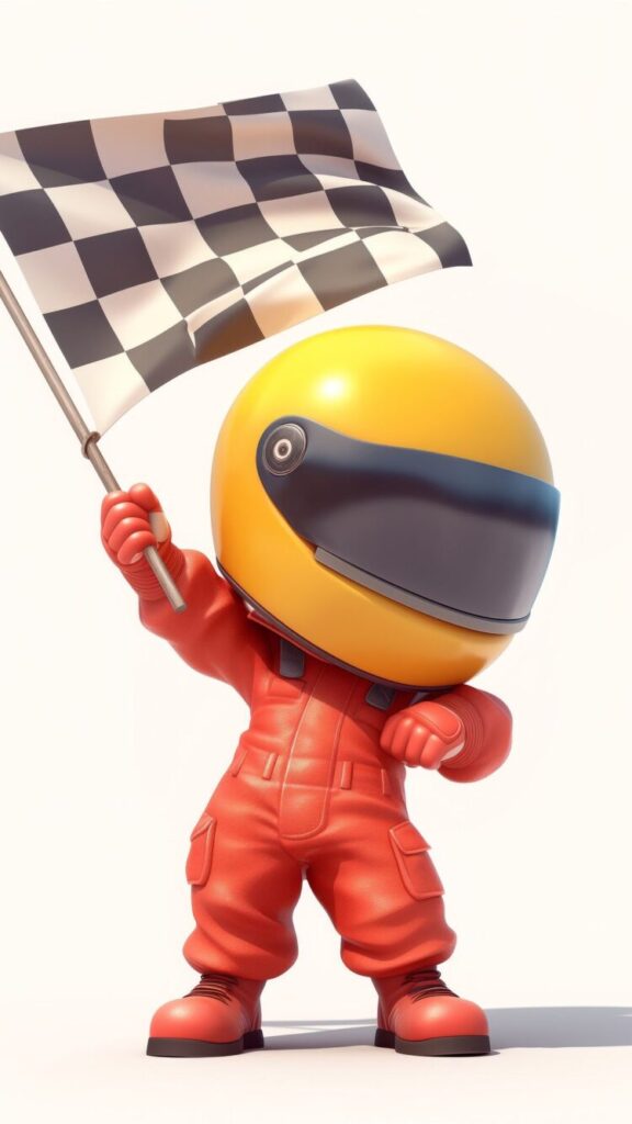 A racer standing with victory flag. Designed as a Success and Achievement Manifestation Wallpapers for Phone.