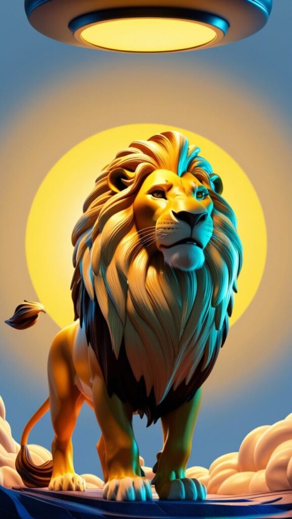 A proud lion under a glowing sun, representing strength and success. Designed as a Success and Achievement Manifestation Wallpapers for Phone.