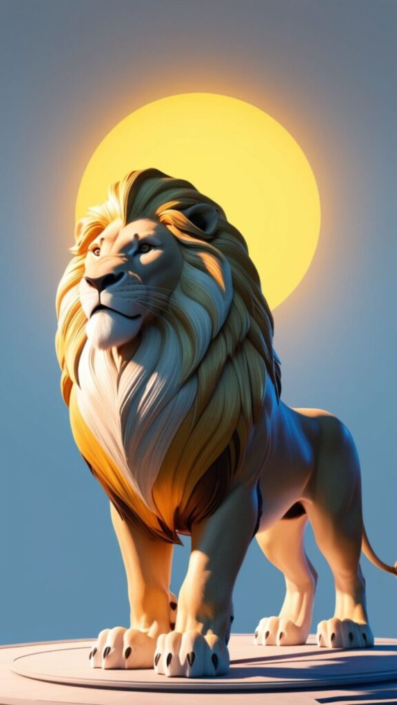 A proud lion under a glowing sun, representing strength and success. Designed as a Success and Achievement Manifestation Wallpapers for Phone.