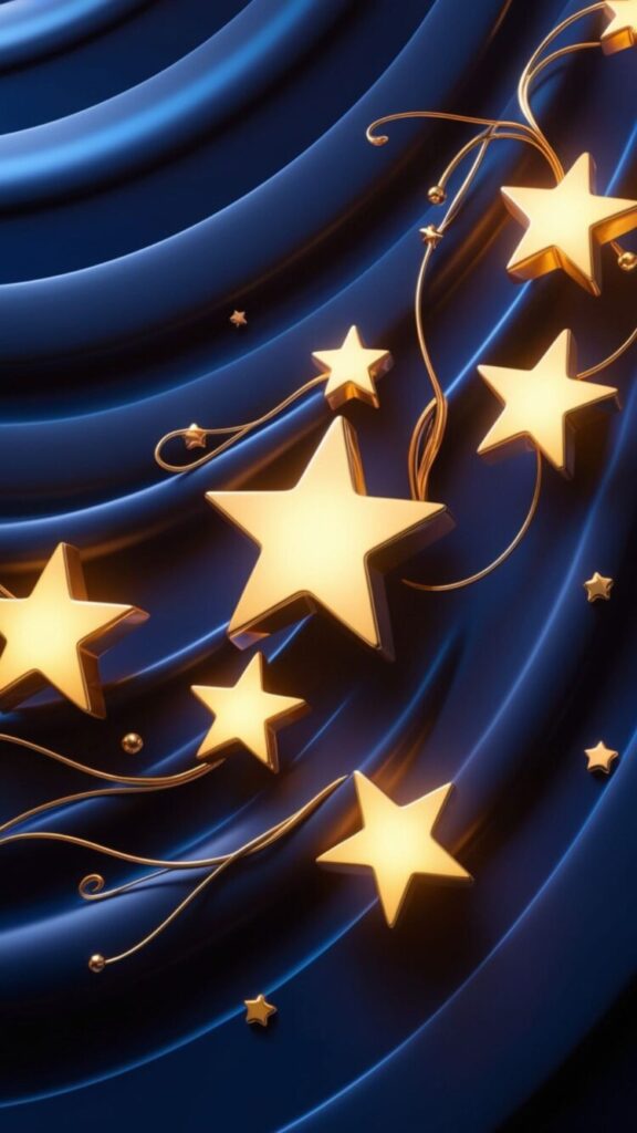 A pattern of golden stars on a navy background, symbolizing success and achievement. Designed as a Success and Achievement Manifestation Wallpapers for Phone.