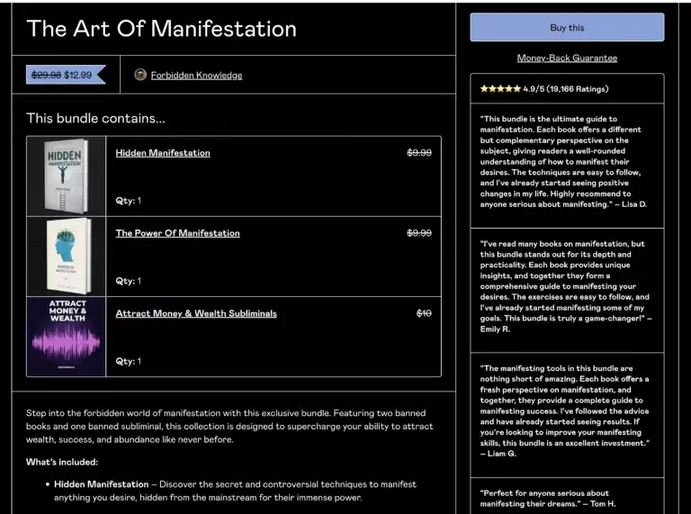 Screenshot of rating of hidden manifestation book. 