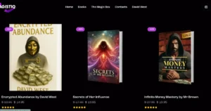 Lists of books on website where secret manifestation code book is listed.