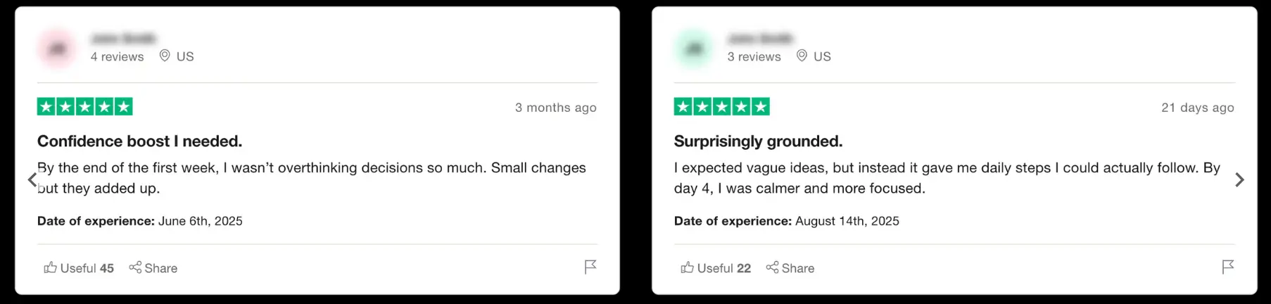 Fake reviews with blurred customer names on the Manifestation of Creation website.