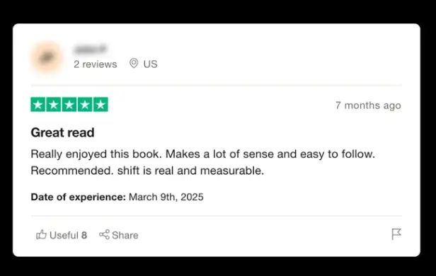 Fake customer review claiming to be 7 months old despite the website being new.